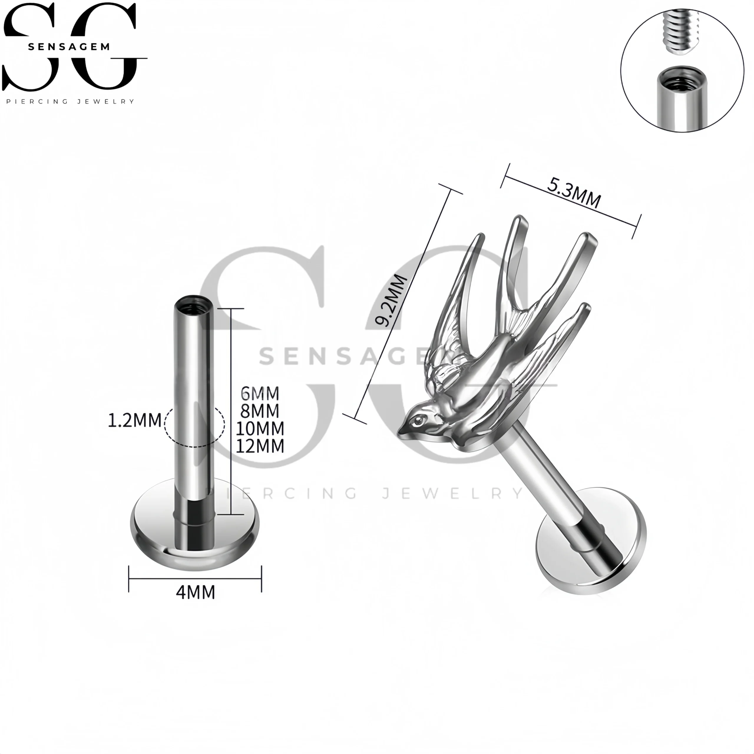 SG4427 F136 Titanium Swallow Bird Labret Stud Lip Piercing Jewelry - Image 2