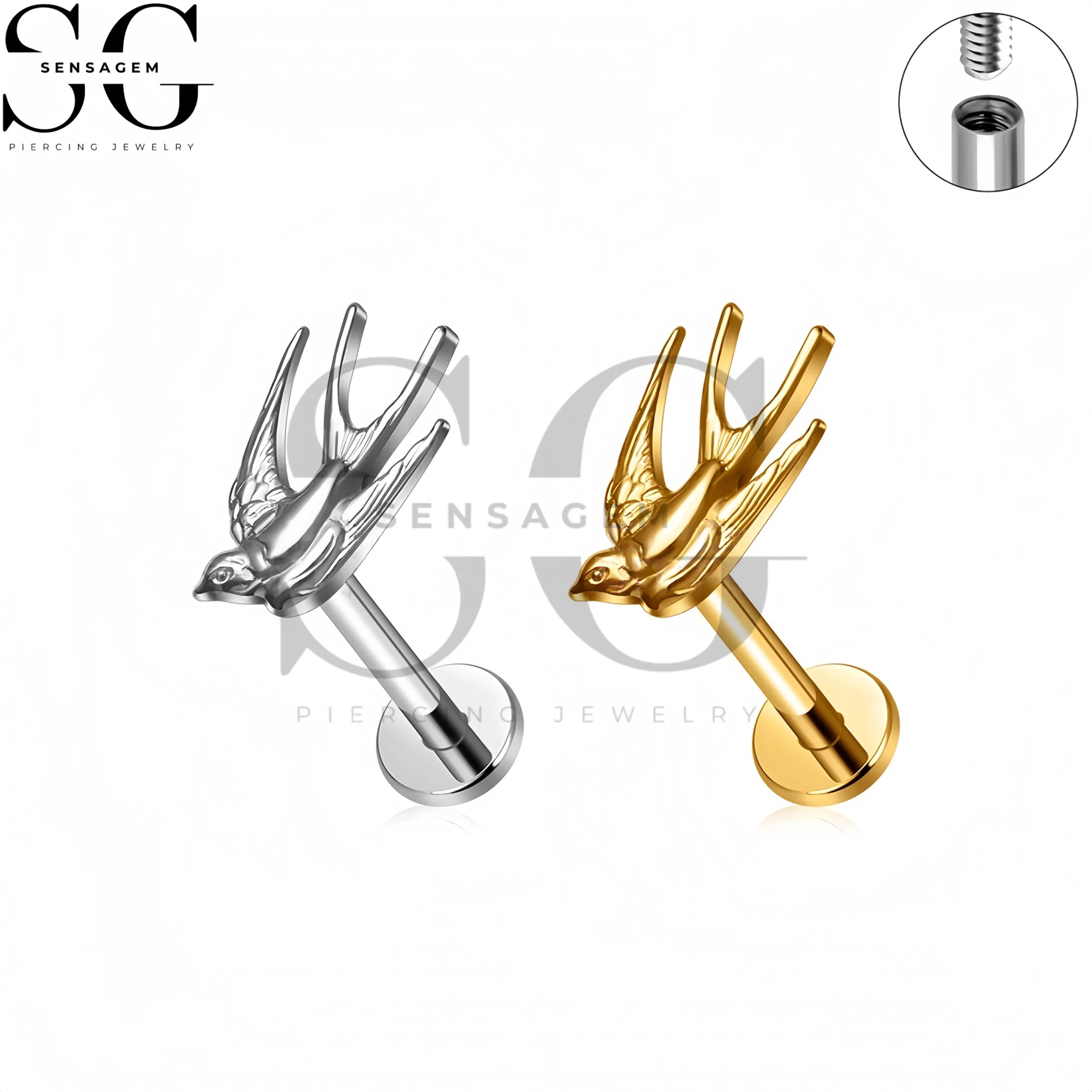 SG4427 F136 Titanium Swallow Bird Labret Stud Lip Piercing Jewelry