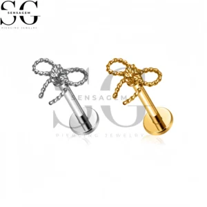 SG4428 F136 Titanium Knot Bow Labret Stud Lip Piercing Jewelry