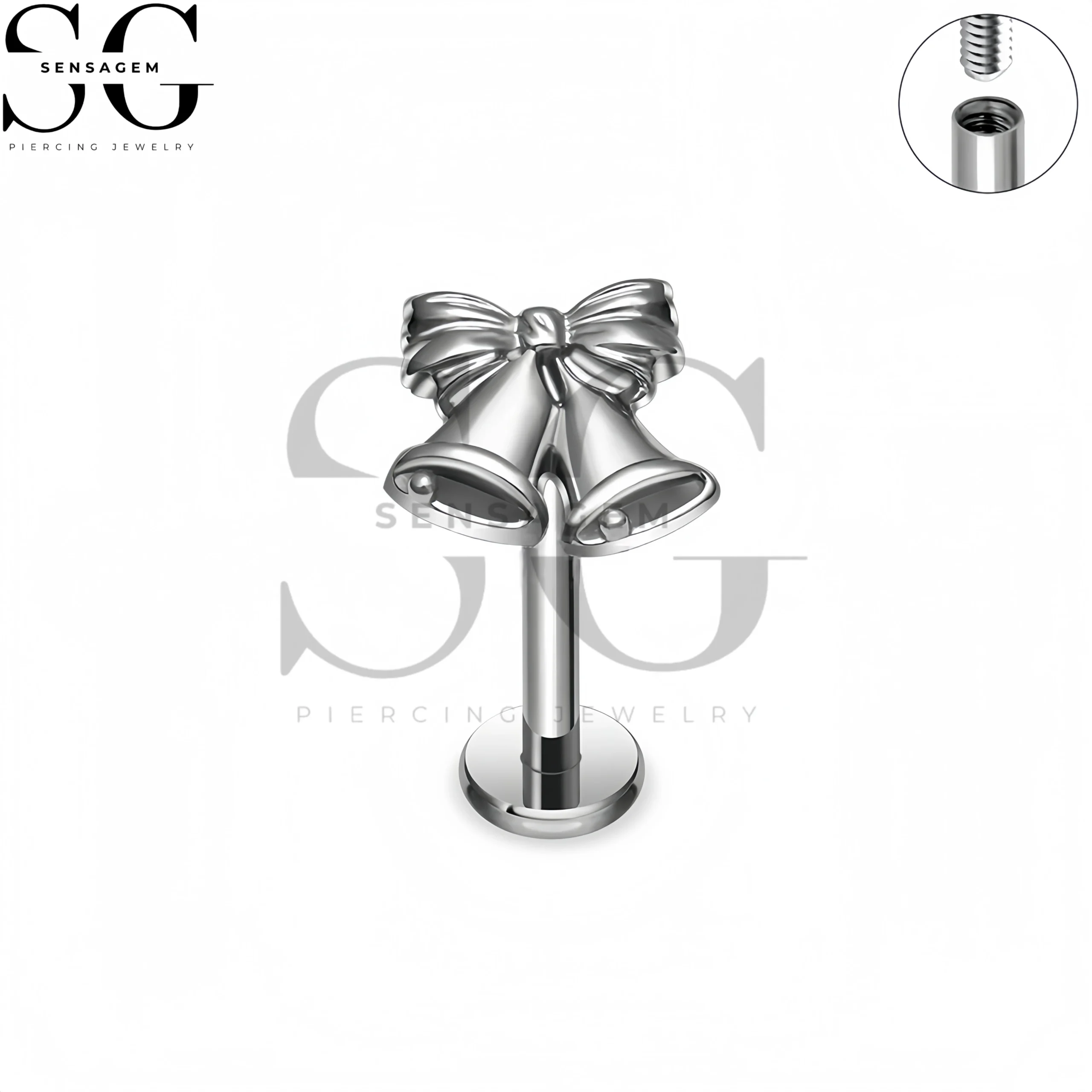SG4430 F136 Titanium Bow Bell Labret Stud Lip Piercing Jewelry - Image 3