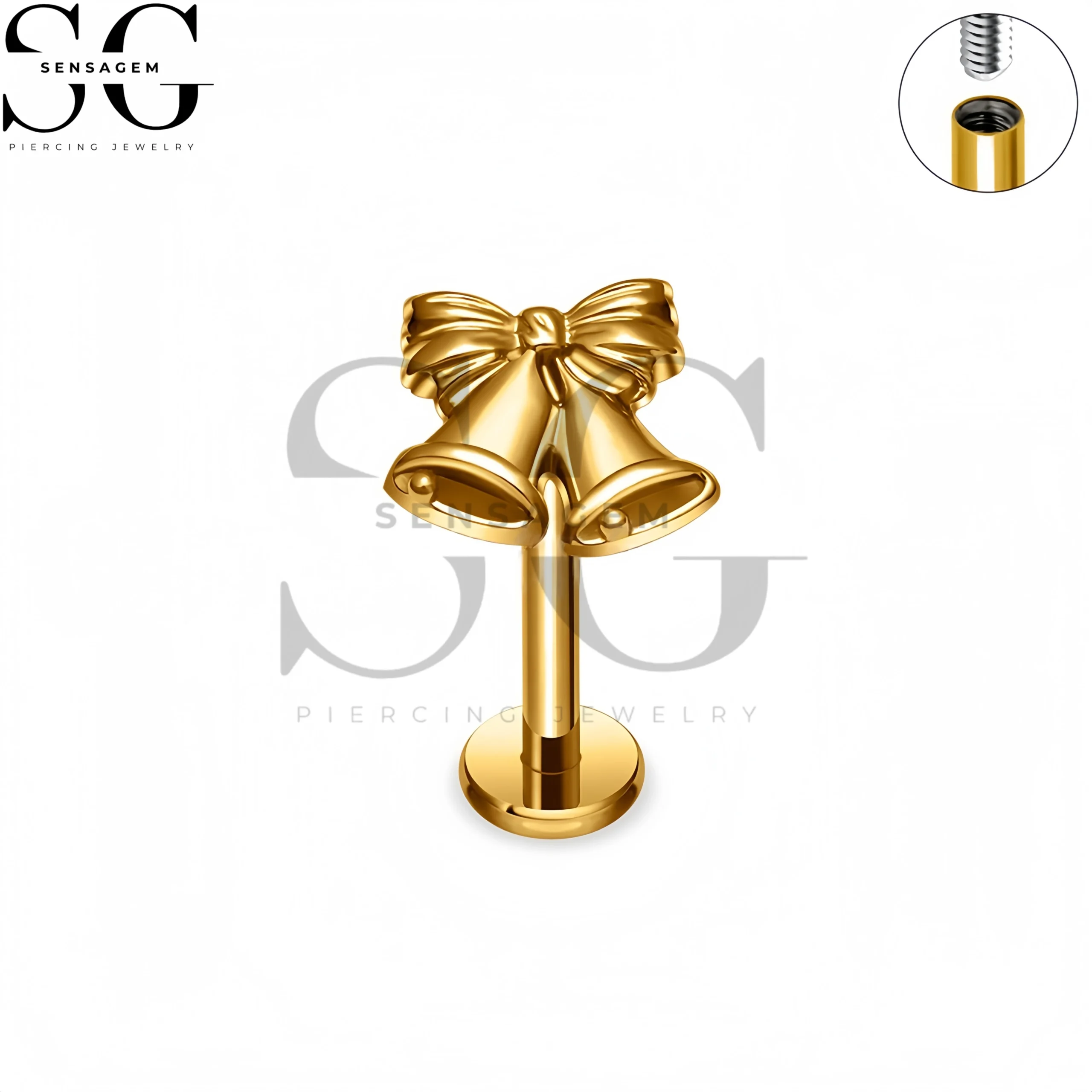 SG4430 F136 Titanium Bow Bell Labret Stud Lip Piercing Jewelry