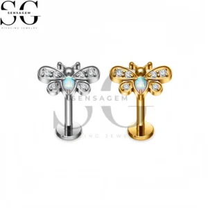 SG4431 F136 Titanium Dragonfly Opal Labret Stud Lip Piercing Jewelry