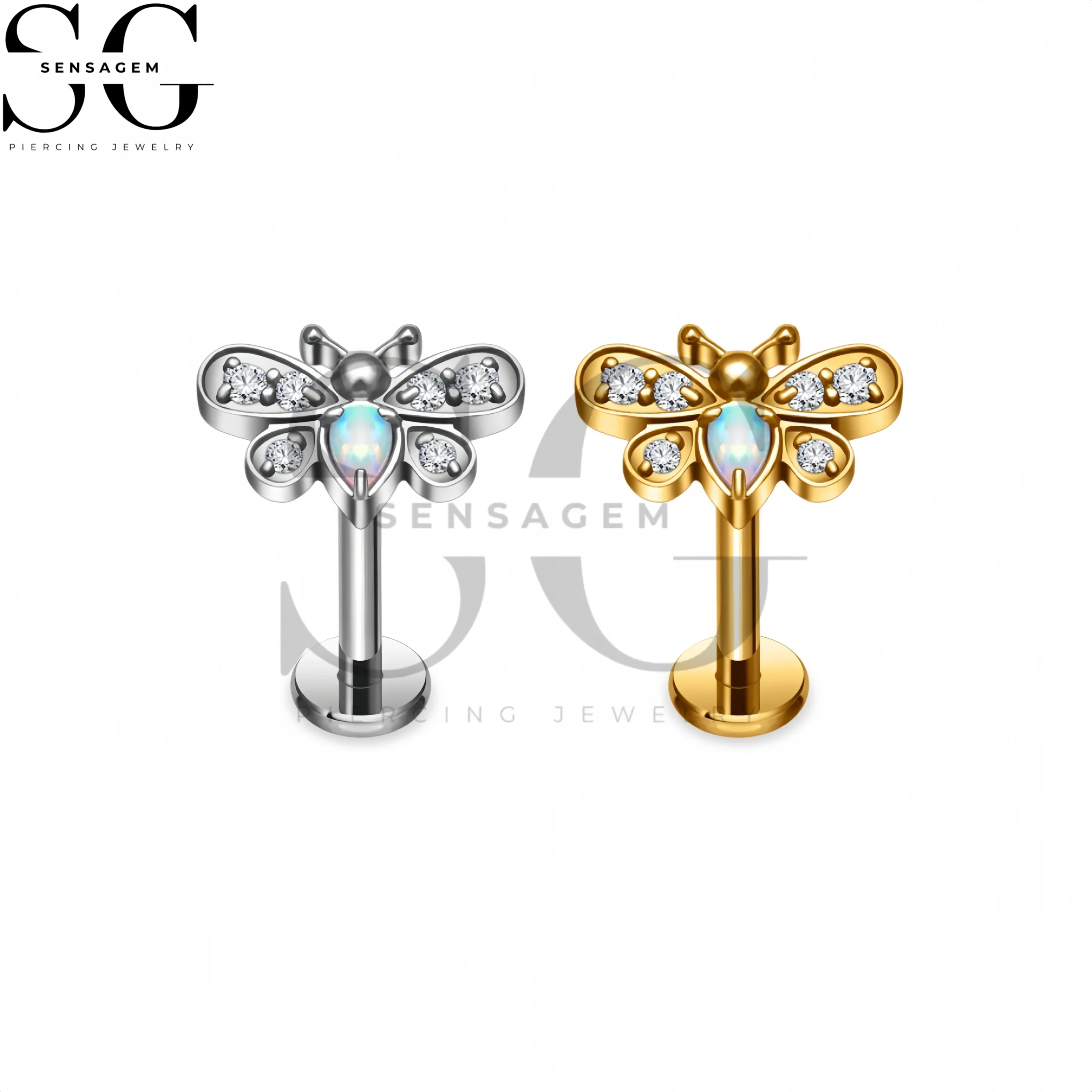 SG4431 F136 Titanium Dragonfly Opal Labret Stud Lip Piercing Jewelry