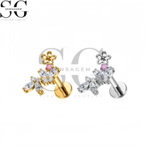 SG4432 F136 Titanium Butterfly CZ Labret Stud Lip Piercing Jewelry
