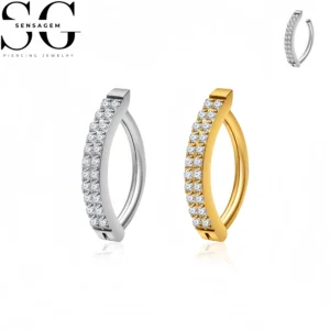 SG6056 F136 Titanium Crystal Belly Button Ring Curved Navel Piercing