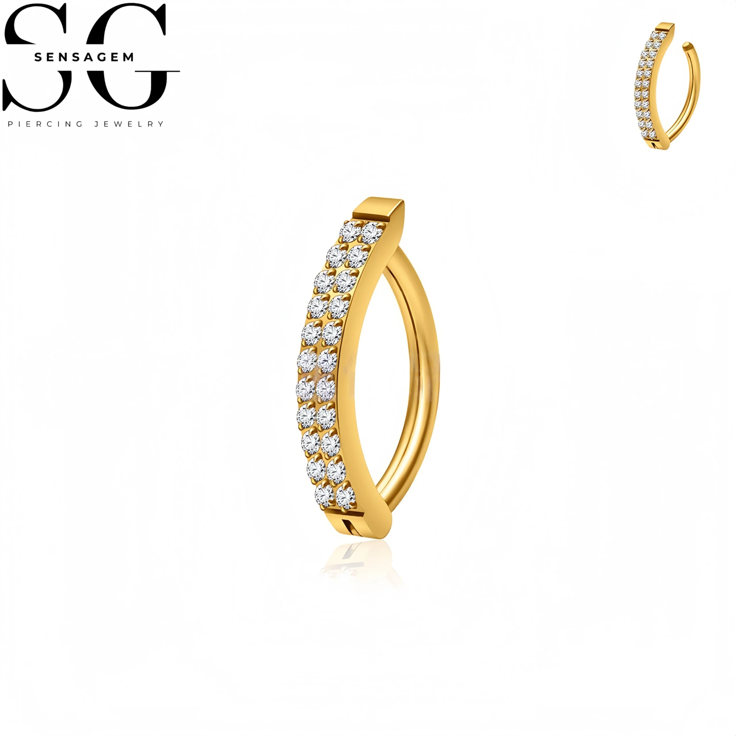 SG6056 F136 Titanium Crystal Belly Button Ring Curved Navel Piercing - Image 2