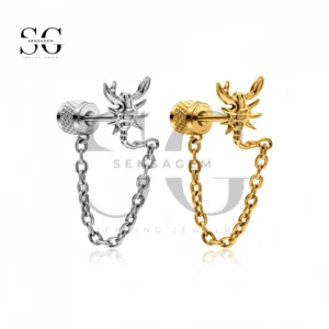 SG9099 F136 Titanium Scorpion Dangle Chain Stud Earrings Piercing