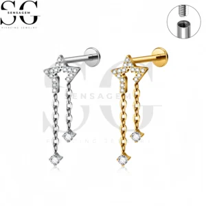 SG4437 F136 Piercing Labret en chaîne étoile en titane avec filetage interne