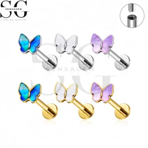 SG4442 F136 clou de Labret papillon en titane avec filetage interne