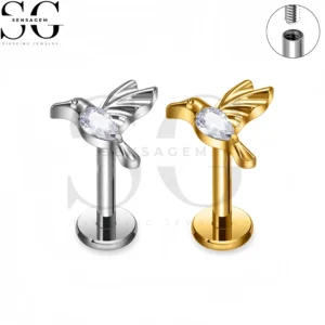 SG4443 F136 Colibri en titane CZ Labret à tige filetée intérieurement