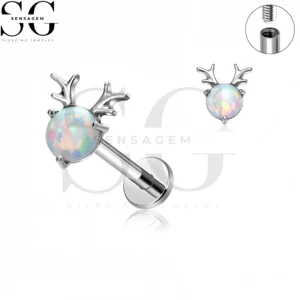 SG4445 F136 Goujon Labret en bois de cerf opale titane fileté intérieurement