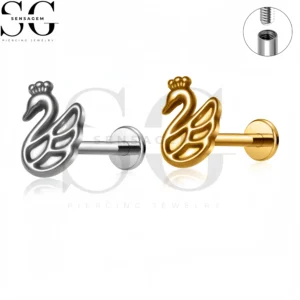 SG4448 F136 Titane Coquille de Cygne Labret Stud Piercing Fileté Interne