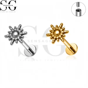 SG4449 F136 Piercing labret tournesol en titane avec filetage interne