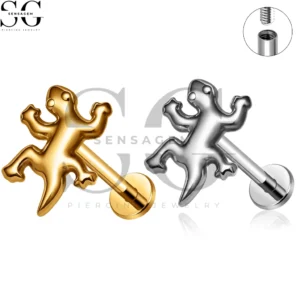 SG4453 Wholesale F136 Titanium Lizard Gecko Labret Stud Internally Threaded Lip Piercing Jewelry