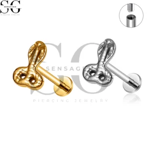 SG4457 Wholesale F136 Titanium Cobra Snake Labret Stud Internally Threaded Lip Piercing Jewelry