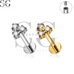 SG4460 Wholesale F136 Titanium Trinity Round CZ Labret Stud Internally Threaded Lip Piercing Jewelry