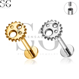 SG4461 Wholesale F136 Titanium Steampunk Gear Wheel Labret Stud Internally Threaded Lip Piercing Jewelry