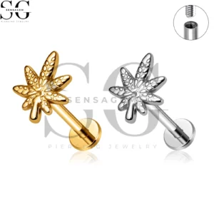SG4462 Wholesale F136 Titanium Weed Leaf Labret Stud Internally Threaded Lip Piercing Jewelry