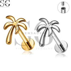 SG4464 Wholesale F136 Titanium Coconut Palm Tree Labret Stud Internally Threaded Lip Piercing Jewelry