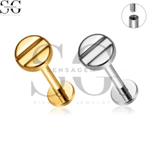 SG4465 Wholesale F136 Titanium Slotted Screw Head Labret Stud Internally Threaded Lip Piercing Jewelry