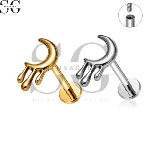 SG4466 Wholesale F136 Titanium Melting Drip Crescent Moon Labret Stud Internally Threaded Lip Piercing Jewelry