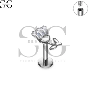 SG4467 Wholesale F136 Titanium Flower Bud with Baguette CZ Petals Labret Stud Internally Threaded Piercing Jewelry