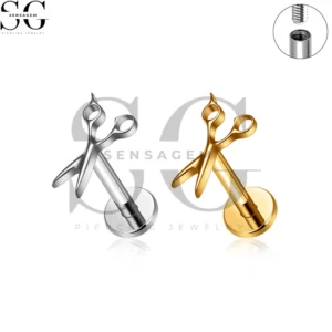 SG4469 Wholesale F136 Titanium Scissors Labret Stud Internally Threaded Lip Piercing Jewelry