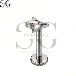 SGYS1259 F136 Titanium Crescent Bow CZ Labret Stud Internally Threaded Lip Piercing Jewelry