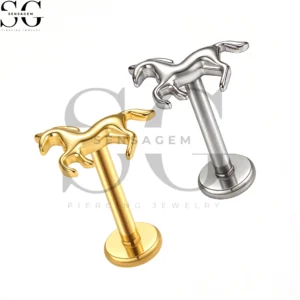 SGYS1260 F136 Titanium Running Horse Labret Stud Internally Threaded Lip Piercing Jewelry