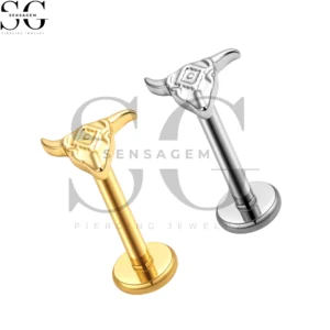 SGYS1262 F136 Titanium Bull Head Labret Stud Internally Threaded Lip Piercing Jewelry