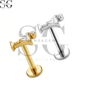 SGYS1265 F136 Titanium Martini Glass CZ Labret Stud Internally Threaded Lip Piercing Jewelry