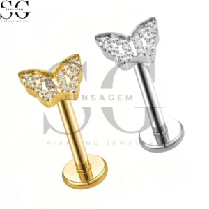 SGYS1268 F-136 Titanium Pave Butterfly CZ Labret Stud Internally Threaded Lip Piercing Jewelry