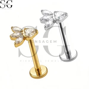 SGYS1270 F-136 Titanium Marquise Cluster Flower CZ Labret Stud Internally Threaded Piercing Jewelry