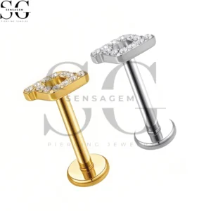 SGYS1274 F-136 Titanium Saturn Planet CZ Labret Stud Internally Threaded Lip Piercing Jewelry