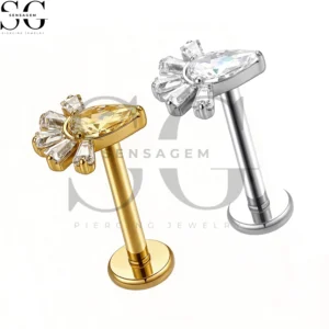 SGYS1283 F136 Titanium Fan-Shaped Pear CZ Labret Stud Internally Threaded Lip Piercing Jewelry