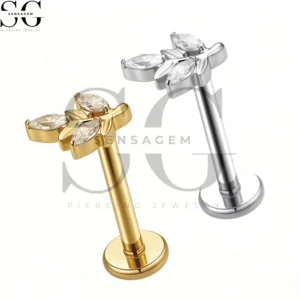 SGYS1284 F136 Titanium Leaf Labret Stud Internally Threaded Lip Piercing Jewelry