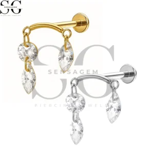 SGYS1293 Wholesale F136 Titanium Teardrop Marquise CZ Cluster Dangle Labret Stud Internally Threaded Piercing Jewelry