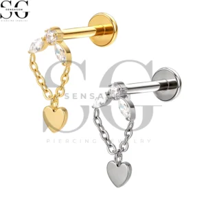 SGYS1295 Wholesale F136 Titanium Marquise Round CZ Moon Dangle Labret Stud Internally Threaded Piercing Jewelry