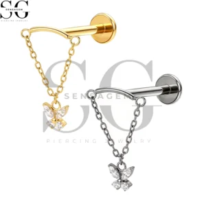 SGYS1296 Wholesale F136 Titanium Marquise Round CZ Sunburst Dangle Labret Stud Internally Threaded Piercing Jewelry