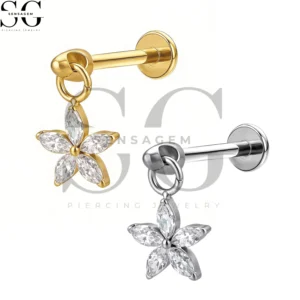 SGYS1298 Wholesale F136 Titanium Marquise CZ Flower Dangle Labret Stud Internally Threaded Piercing Jewelry