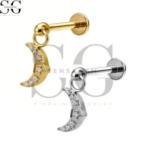 SGYS1299 Wholesale F136 Titanium Crescent Moon CZ Dangle Labret Stud Internally Threaded Piercing Jewelry