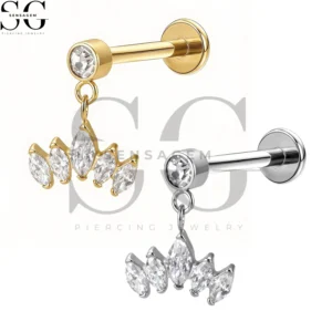 SGYS1300 Wholesale F136 Titanium Marquise CZ Crown Dangle Labret Stud Internally Threaded Piercing Jewelry