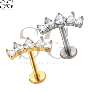 SGYS1303 Wholesale F136 Titanium Teardrop CZ Fan Cluster Labret Stud Internally Threaded Piercing Jewelry