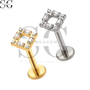 SGYS1304 Wholesale F136 Titanium Hollow Square Marquise CZ Labret Stud Internally Threaded Piercing Jewelry