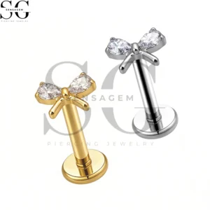 SGYS1305 Wholesale F136 Titanium Bowknot CZ Labret Stud Internally Threaded Lip Piercing Jewelry