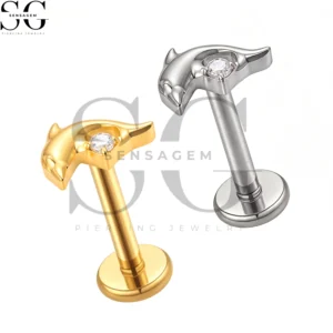 SGYS1307 Wholesale F136 Titanium Dolphin CZ Labret Stud Internally Threaded Lip Piercing Jewelry