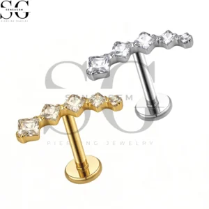 SGYS1308 Wholesale F136 Titanium Square CZ Fan Cluster Labret Stud Internally Threaded Piercing Jewelry