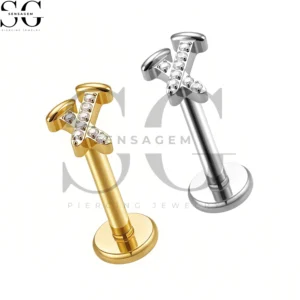 SGYS1310 Wholesale F136 Titanium Letter X CZ Labret Stud Internally Threaded Lip Piercing Jewelry