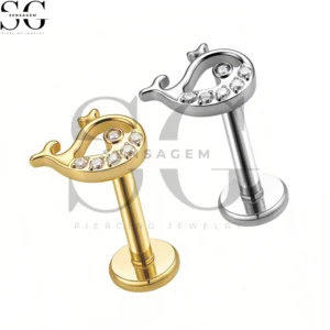 SGYS1311 Wholesale F136 Titanium Whale CZ Labret Stud Internally Threaded Lip Piercing Jewelry