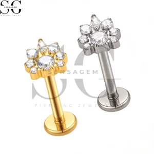 SGYS1313 Wholesale F136 Titanium Paw Print Marquise CZ Cluster Labret Stud Internally Threaded Piercing Jewelry